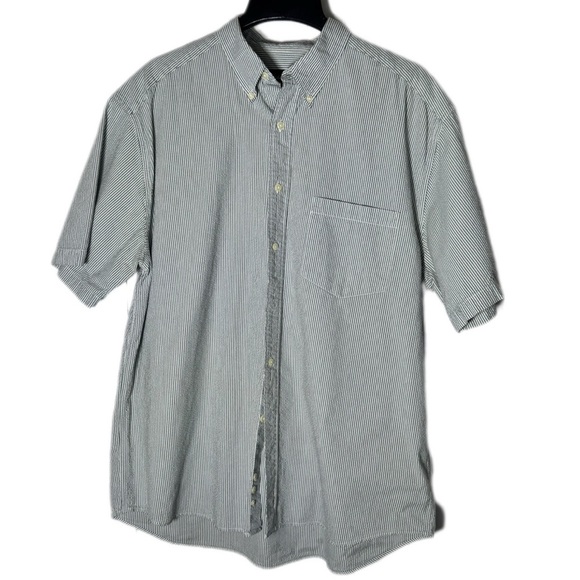 Eddie Bauer Blue/Green and White Seersucker Casual Button Down Shirt Size L - Picture 1 of 3